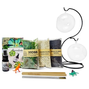 Terrarium Starter Kit DIY with Two Hanging Glasses and &quot;S&quot; Type Terrarium Hanger - Gift Set