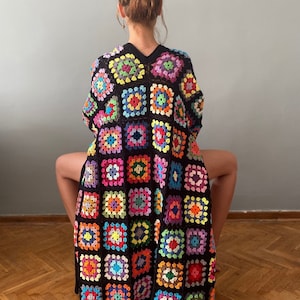 Crochet Cardigan, Granny Square Coat, Patchwork Hippie Jacket, Afghan Sweater, Handmade Gift for Her, Him
