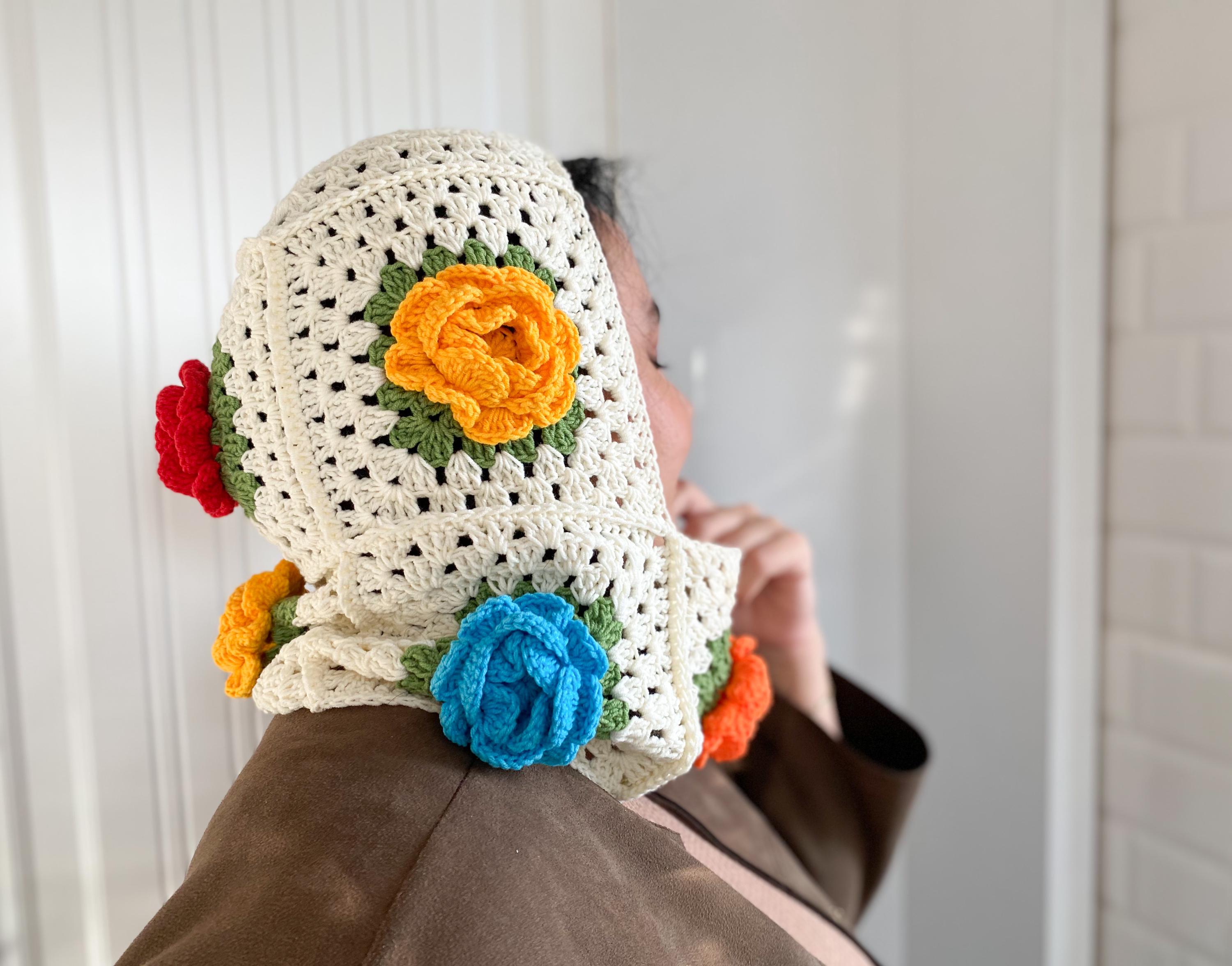 Handmade Crochet Balaclava hood featuring flower Roses Balaclava Rose - Etsy main image 2