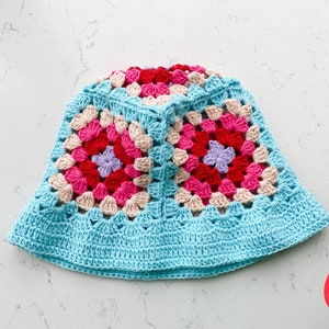 Ready to Ship Beanie Granny Square Colorful Crocheted, Cotton Knit Cap, Cozy Patchwork Hippie Hat,Unisex Valentines Gift for Her, Him zdjęcie 10