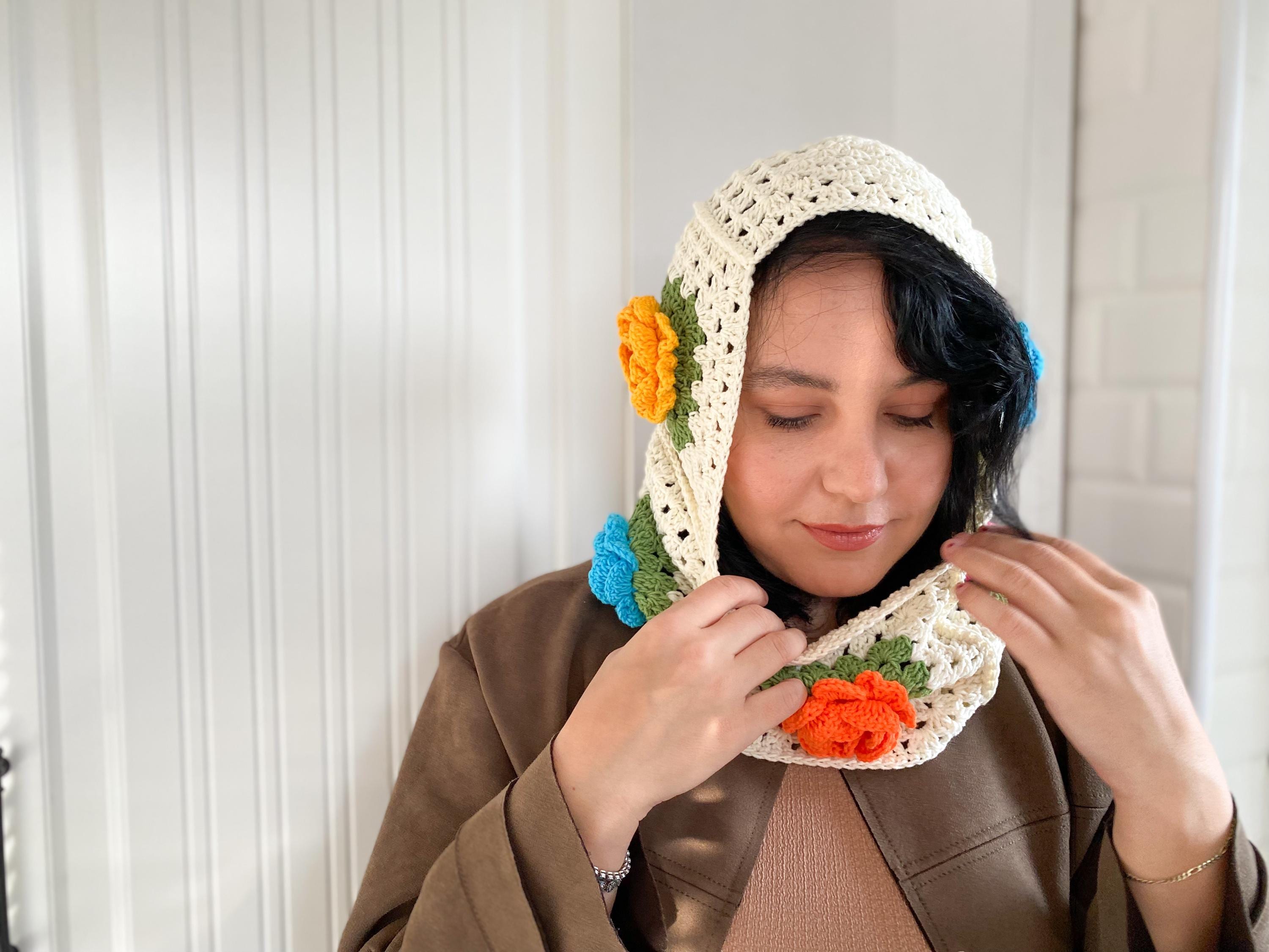 Handmade Crochet Balaclava hood featuring flower Roses Balaclava Rose - Etsy main image 3
