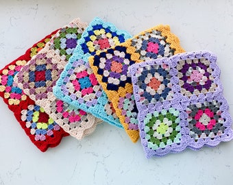 Clear Granny Square Blanket, 100% Handmade Crochet Bedspread, Afghan Throw, Handknit Multicolor Boho Sofa Blanket, Gift Friend or Home