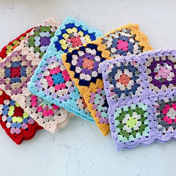 Clear Granny Square Blanket, 100% Handmade Crochet Bedspread, Afghan Throw, Handknit Multicolor Boho Sofa Blanket, Gift Friend or Home