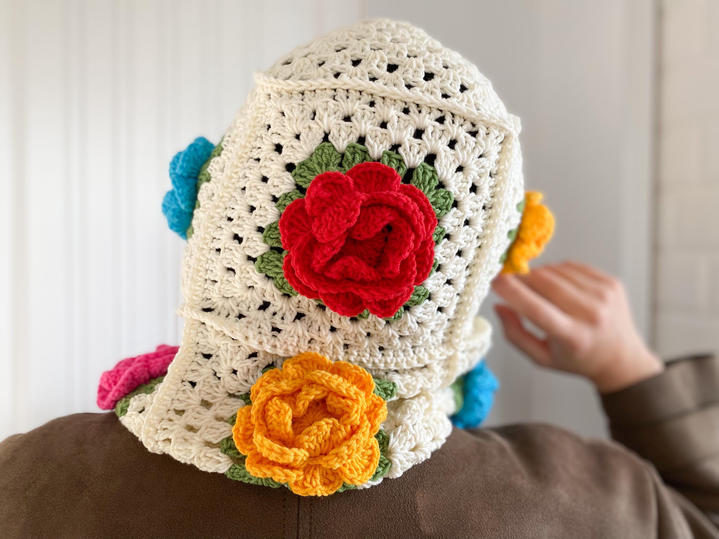 Crochet Rose Balaclava: Handmade Granny Square Floral Winter  display picture 1