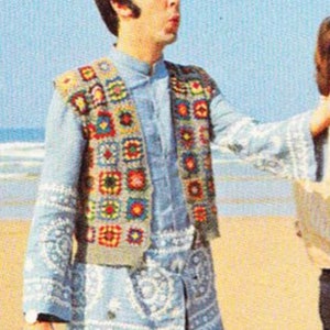 Paul McCartney’s Retro Vest, Granny Square Waistcoast for Women and Men, Crochet Patchwork Retro Sweater, Gift for Her, Him, Christmas
