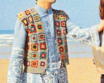 Paul McCartney’s Retro Vest, Hand Knit Waistcoast for Women and Men, Crochet Granny Square Retro Sweater, Gift for Her, Him, Christmas