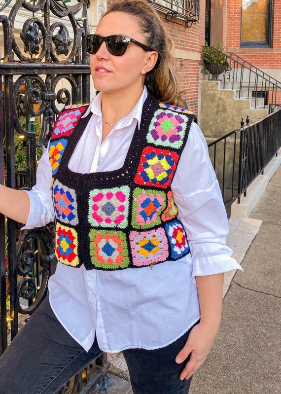 Crop Top Vest for Women Colorful Knit Sweater Granny Square - Etsy
