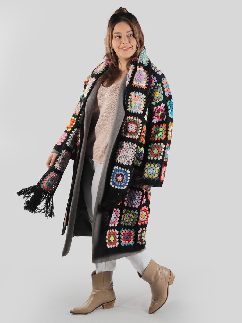 Ready to Ship Crochet Cardigan, Women Boho Coat, Patchwork Hippie Spring Jacket, Afghan Handmade Knit Sweater, Gift for Her, Mom, Him image 5