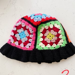 Ready to Ship Beanie Granny Square Colorful Crocheted, Cotton Knit Cap, Cozy Patchwork Hippie Hat,Unisex Valentines Gift for Her, Him image 6