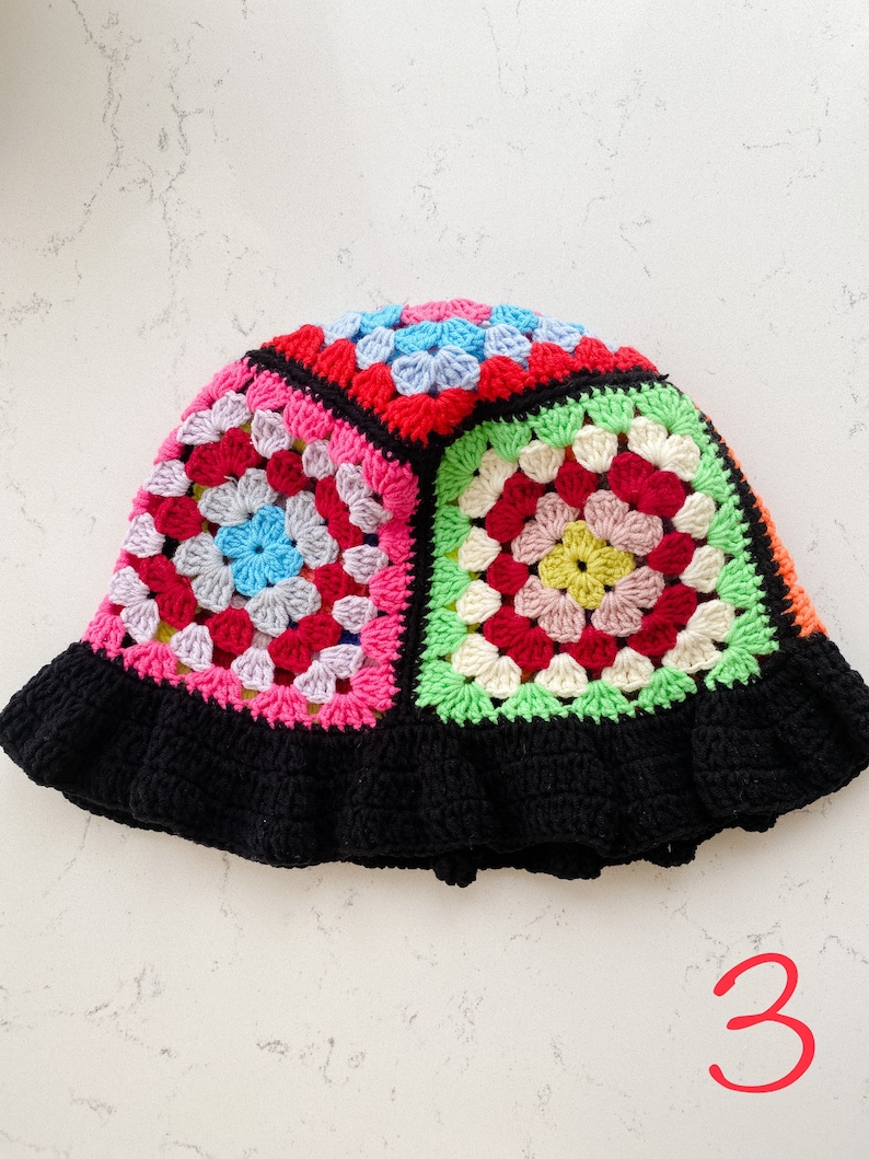 Ready to Ship Beanie Granny Square Colorful Crocheted, Cotton Knit Cap, Cozy Patchwork Hippie Hat,Unisex Valentines Gift for Her, Him zdjęcie 6