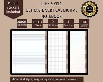 Digital notebook, lifesync digital notebook, vertical notebook, digital download.