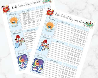 kids school day checklist. Kids checklist, kids chore list, day list.