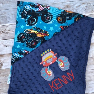 Monster Truck Personalized Baby Crib Blanket | Personalized Lovey Blanket | Pacifier Blanket | New Born Baby Gift | Baby Shower Gift |