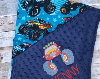 Monster Truck Personalized Baby Crib Blanket | Personalized Lovey Blanket | Pacifier Blanket | New Born Baby Gift | Baby Shower Gift |