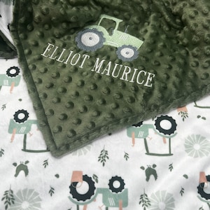 Personalized Green Tractor Baby Crib Blanket | Custom Farm Lovey Blanket | Pacifier Farmer Blanket | New Born Baby Gift | Baby Shower Gift