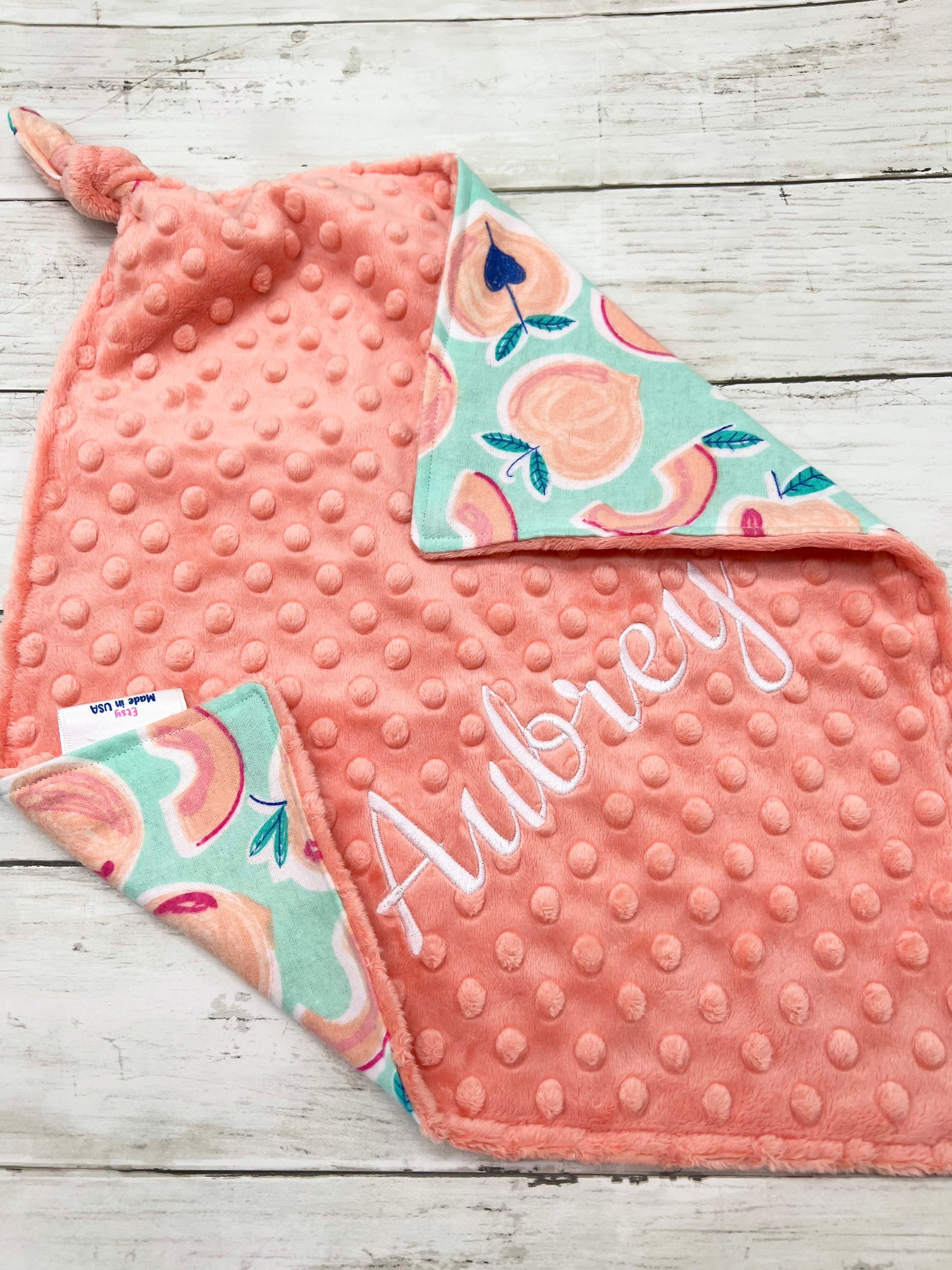 Peach and Mint Personalized Baby Crib Blanket | Personalized Lovey Blanket | Pacifier Blanket | New Born Baby Gift | Baby Shower Gift