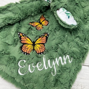 Green Monarch Butterfly Personalized Baby Crib Blanket | Lovey Blanket | Pacifier Blanket | New Born Baby Gift | Baby Shower Gift