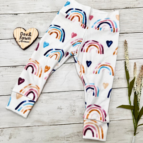 Rainbow Leggings | Baby Girl Outfit | Rainbow Hearts  Bummies | Baby Girl Pants | Playful Toddler Outfit | New Born Outfit