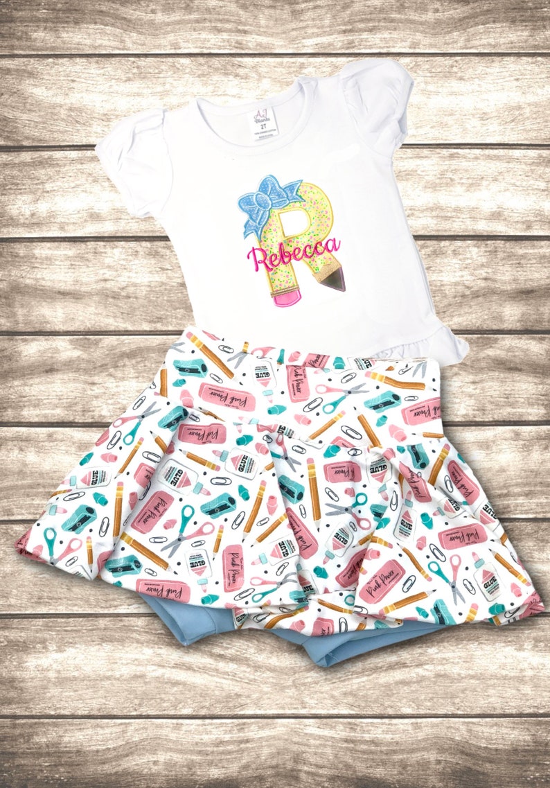 Girls Back To School Outfit Monogrammed Personalized School image 0