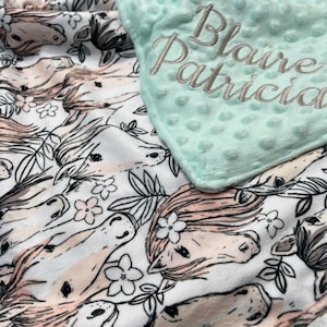 Mint Horse Personalized Baby Crib Blanket | Personalized Lovey Blanket | Pacifier Blanket | New Born Baby Gift | Baby Shower Gift