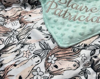 Mint Horse Personalized Baby Crib Blanket | Personalized Lovey Blanket | Pacifier Blanket | New Born Baby Gift | Baby Shower Gift