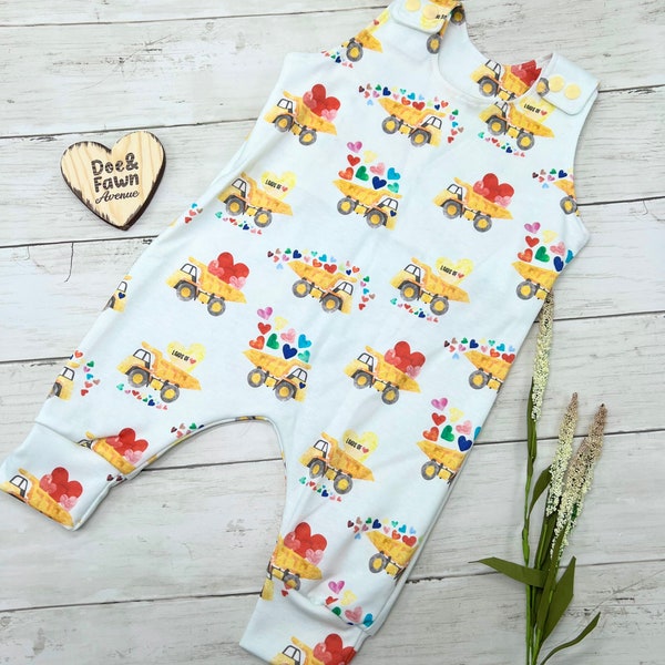 Love Construction Truck Baby Boy Outfit | Baby Summer One Piece | Dump Truck Boy Romper | Infant Jumpers | Playful Toddler Outfit