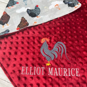 Chicken Farm Personalized Baby Crib Blanket | Personalized Rooster Lovey Blanket | Pacifier Blanket | New Born Baby Gift | Baby Shower Gift