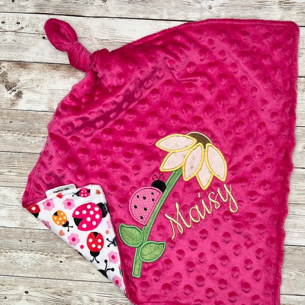 Lady Bug Personalized Baby Blanket | Personalized Lovey Blanket | New Born Baby Gift | Baby Shower Gift | Baby Girl Lady Bug Lovey