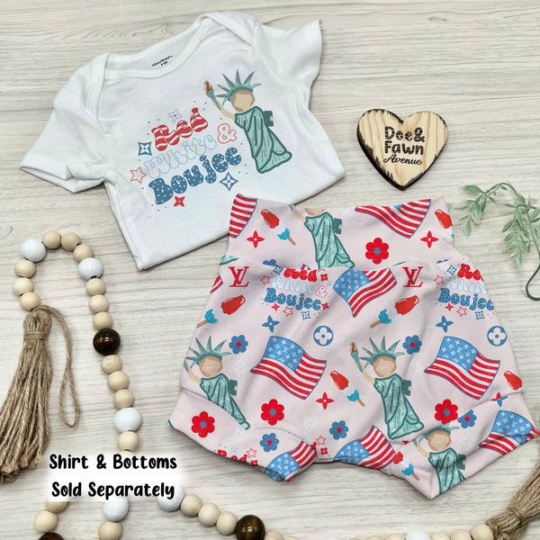 Red White & Boujee Statue of Liberty Baby Bummies | American Flag Toddler Play Shorts | USA Patriotic Children’s Outfit | 4th of July