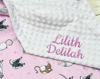 Girl Rats and Mice Personalized Baby Crib Blanket | Personalized Lovey Blanket | Pacifier Blanket | New Born Baby Gift | Baby Shower Gift