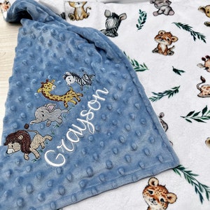 Girl’s Purple Safari Personalized Baby Crib Blanket | Animal Lion Lovey Blanket | Elephant Blanket | New Born Baby Girl Gift Giraffe Hippo|