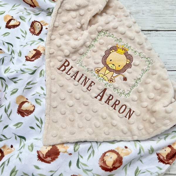 Lion Prince Personalized Baby Crib Blanket | Personalized Safari Animal Lovey Blanket | Pacifier King Blanket |  Little Lion Nursery Gift