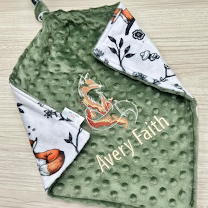 Fox Personalized Baby Crib Blanket | Personalized Lovey Blanket | Pacifier Blanket | New Born Baby Gift | Baby Shower Gift