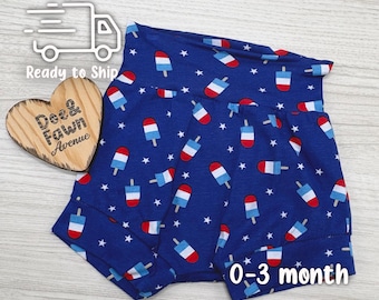 Rocket Pop Red White and Blue Baby Bummies | 0-3 months | Ready To Ship | Fourth of July Baby Shorts | Patriotic Baby Outfit