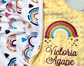 Gepersonaliseerde babydeken met regenboogmotief | Gepersonaliseerde knuffeldeken | | Cadeau voor pasgeboren baby | Kraamcadeau | Babyknuffeldeken met regenboogmotief