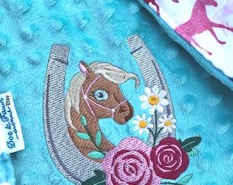 Horse Personalized Baby Crib Blanket | Personalized Lovey Blanket | Pacifier Blanket | New Born Baby Gift | Baby Shower Gift | Cowgirl