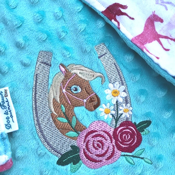 Horse Personalized Baby Crib Blanket | Personalized Lovey Blanket | Pacifier Blanket | New Born Baby Gift | Baby Shower Gift | Cowgirl