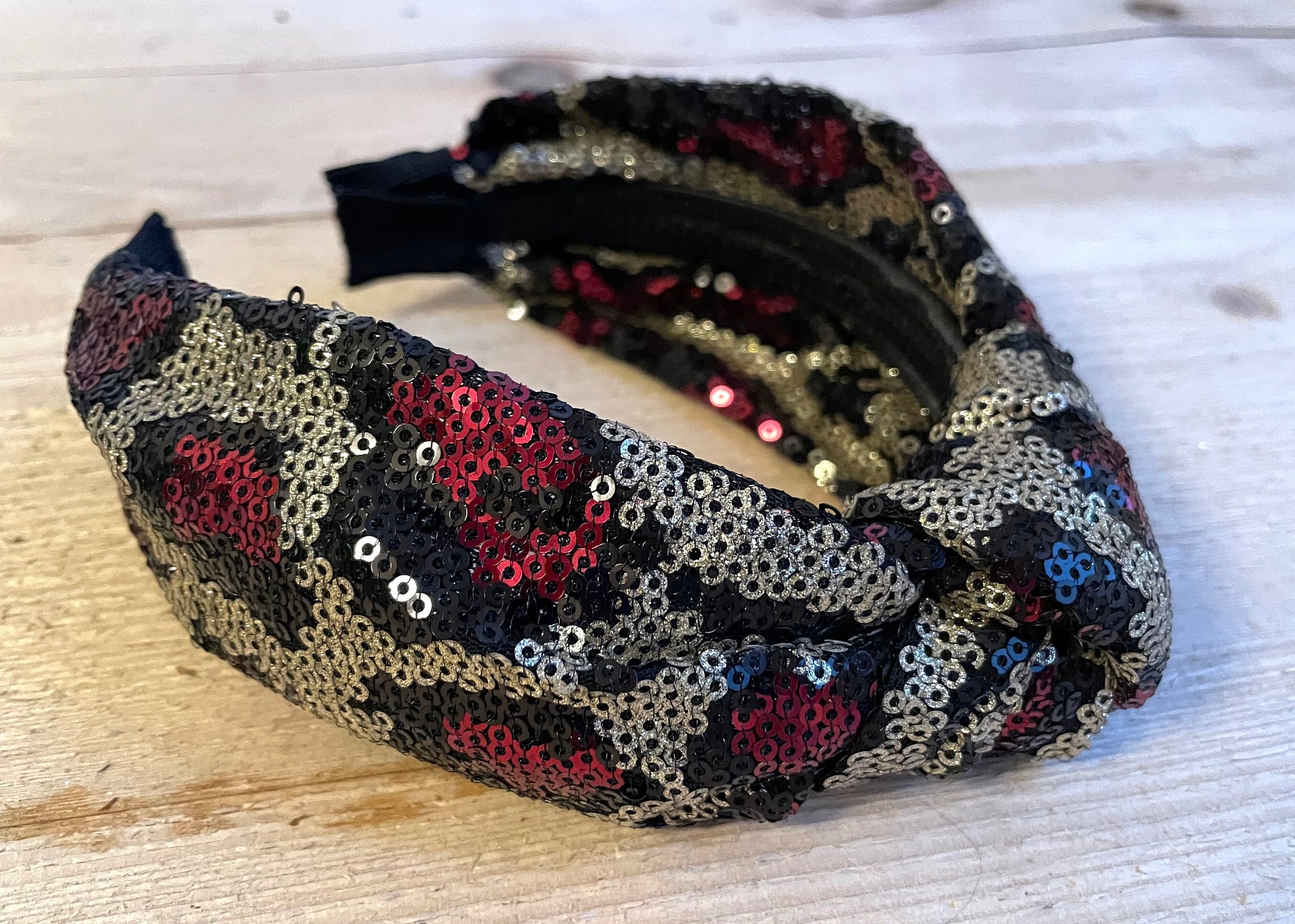 Glittery Headband Leopard Print Sparkly Black Gold Sequins GLAM Hairband NEW Glittery Headband Leopard Print Sparkly Black Gold Sequins GLAM Hairband NEW
