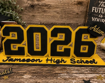 Personalized Graduation Table Sign – Custom School Color Class Year Décor – Freestanding Graduate Sign