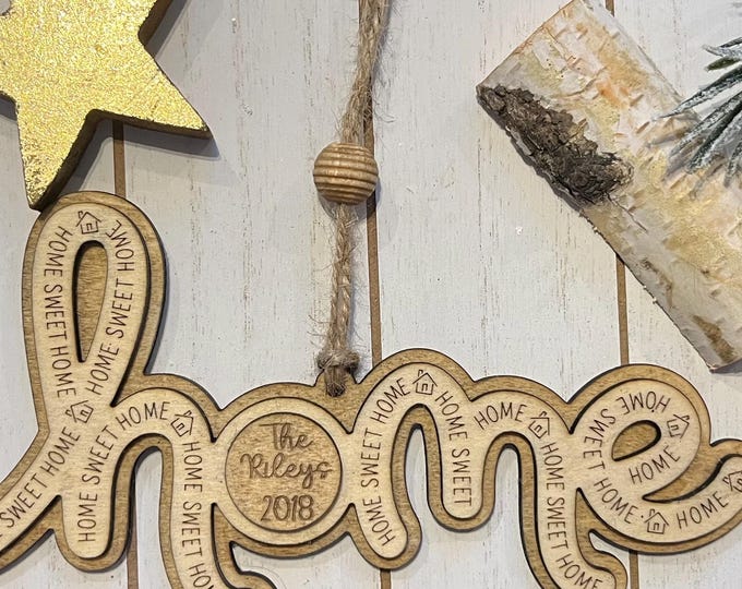 Personalized Home Sweet Home Ornament – Rustic Wooden Housewarming or New Home Gift
