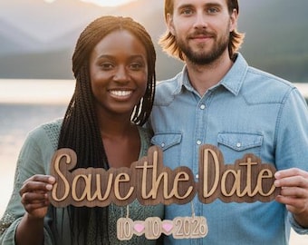 Personalized Wooden Save the Date Sign with Hanging Date | Rustic Wedding Announcement | Engagement Photo Prop