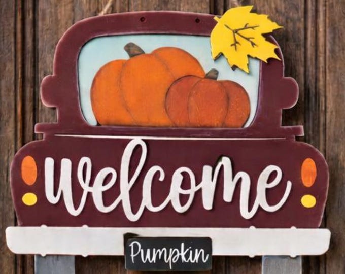 Custom Color Fall Truck Welcome Sign | Rustic Pumpkin Porch Decor