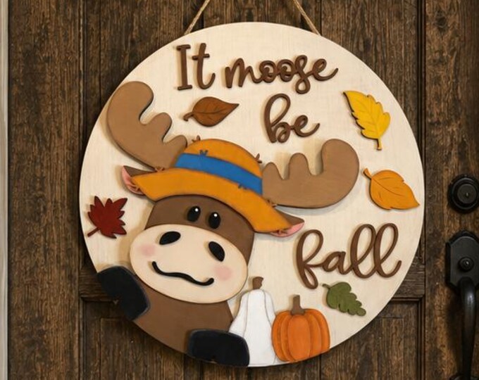 Handcrafted Wooden Moose Fall Sign | Rustic Autumn Door Hanger