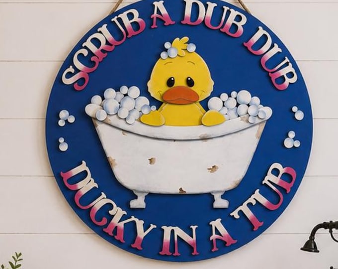 Handcrafted Wooden Duck in Tub Sign | Rustic Farmhouse Bathroom Decor
