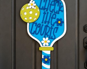 Pickleball Door Hanger, Check the Courts Sign, Personalized Gift, Family Decor
