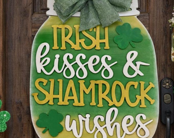 St. Patrick's Day Mason Jar Door Hanger | Shamrock Wishes, Farmhouse Decor