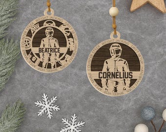 Personalized Race Car Driver Wood Ornament - Engraved Name, Motorsport Fan Gift