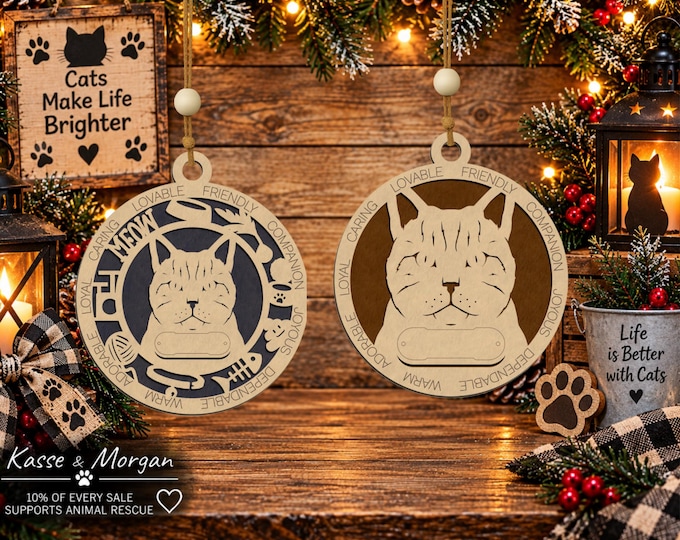 Personalized Domestic Shorthair Cat Ornament, Custom Wooden Pet Memorial Gift