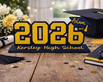 Personalized Graduation Table Sign – Custom School Color Class Year Décor – Freestanding Graduate Sign