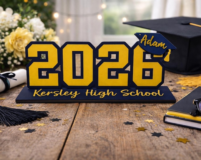 Personalized Graduation Table Sign – Custom School Color Class Year Décor – Freestanding Graduate Sign